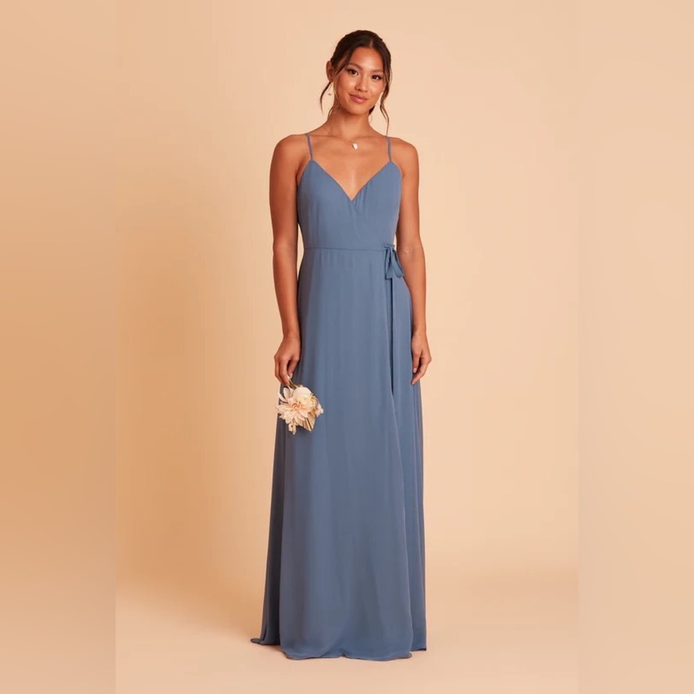 Birdy Grey Slate Blue Spaghetti Strap Bridesmaid Gown